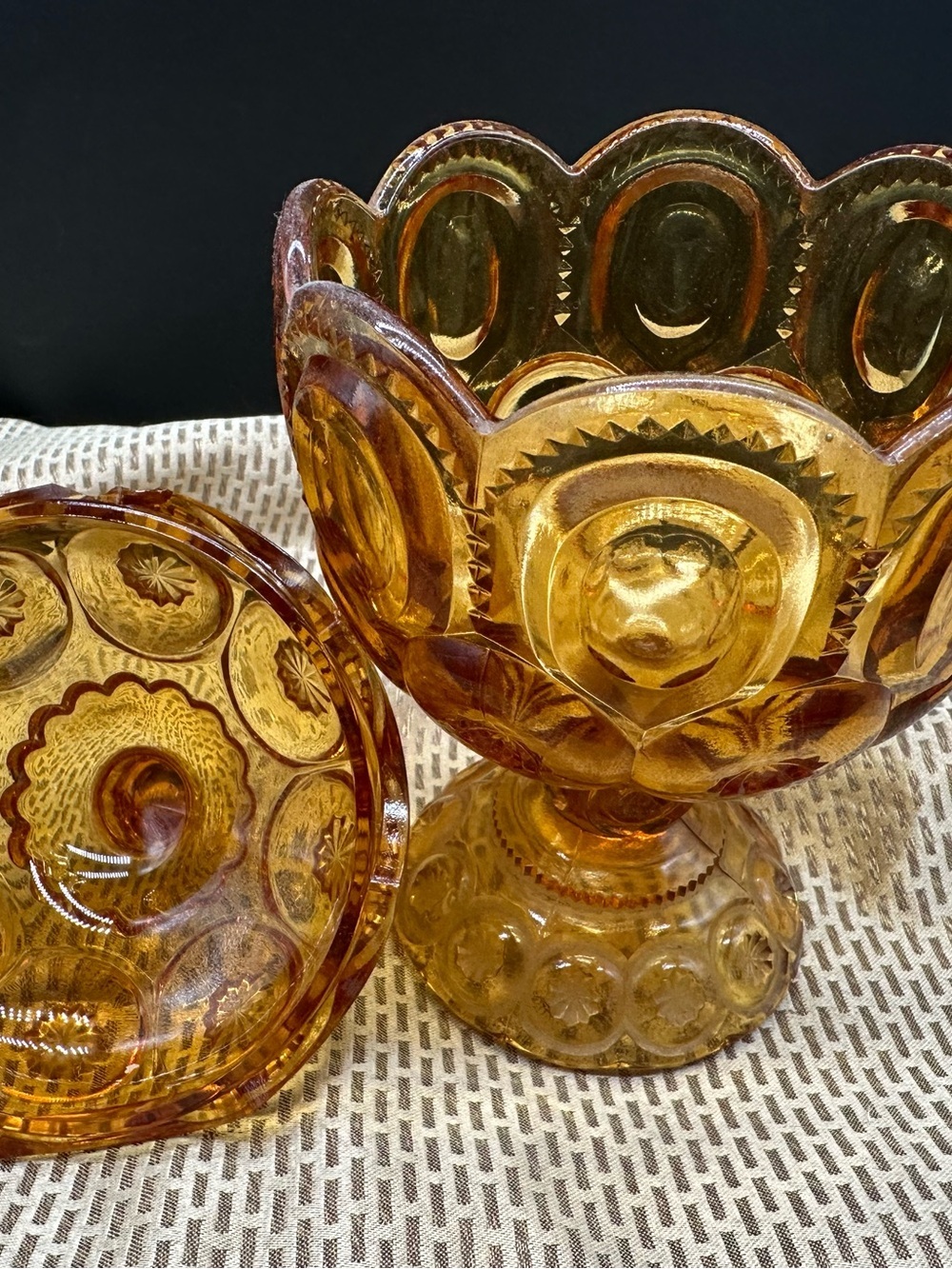Amber Moon and Stars Small Compote Dish Vintage - Picture 4 of 6